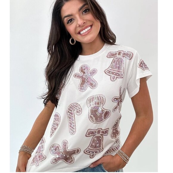 NWT Queen of Sparkls White Frosted Christmas Cookie Oversized Tee - Picture 1 of 1
